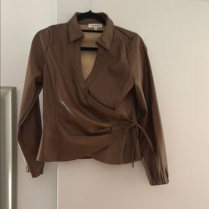 NEVER WORN - Heartloom Brown Vegan Leather Wrap Jacket with Lapel Collar